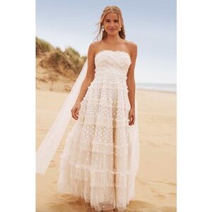 Needle & Thread Dot Shimmer Tiered Strapless Ankle Gown